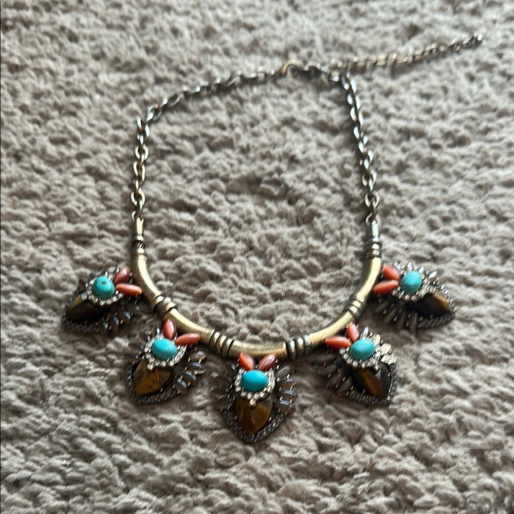 Bohemian Statement Necklace with Turquoise and Gold Accents